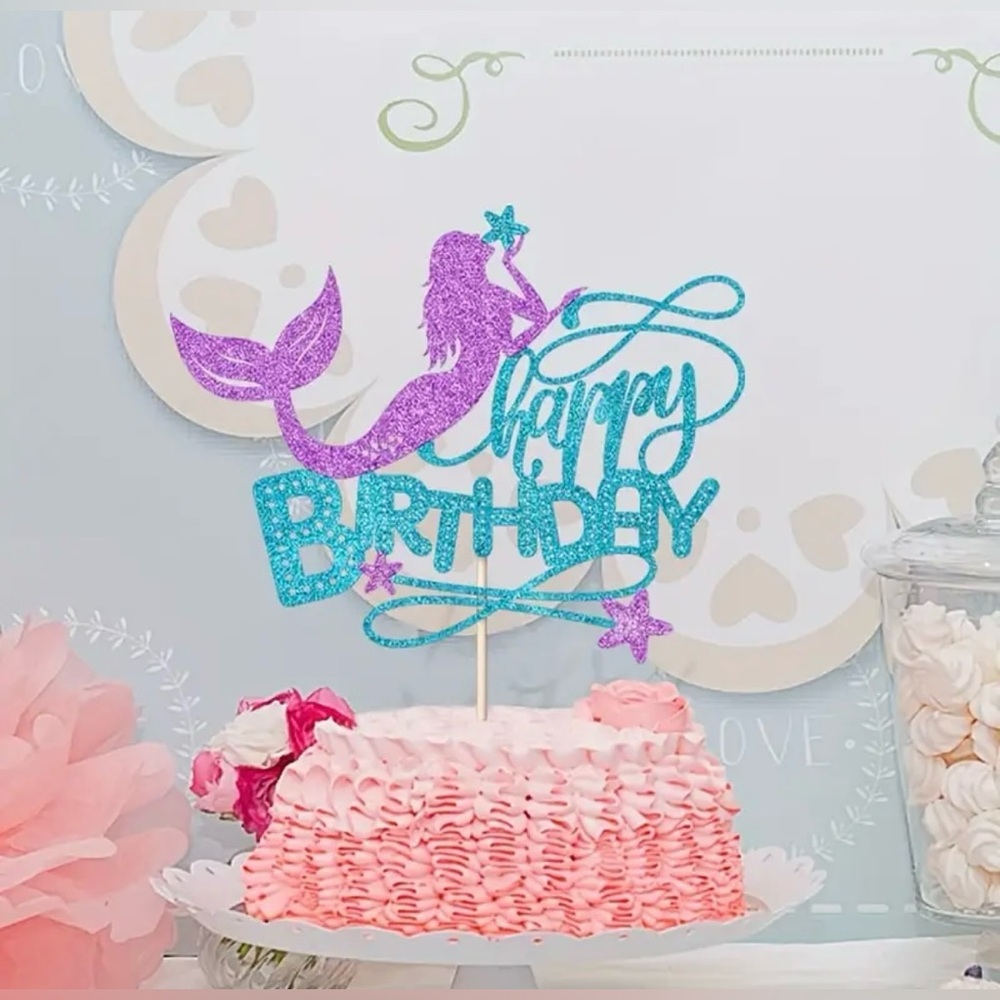 Mermaid Glitter Happy Birthday cake topper